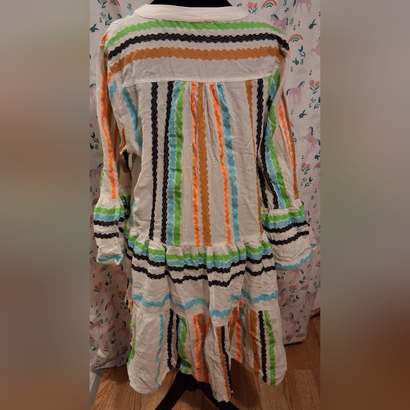 EUC Devotion Twins Ella Beige Rainbow Tiered Neutral Casual Boho Maxi Dress SZ M - Picture 3 of 7